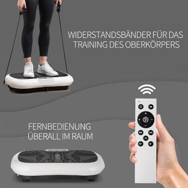Вібраційна платформа HOMCOM з 2 фітнес-резинками, 99 режимів, 120 кг, для домашнього тренування, 200 Вт, LCD-дисплей, 73x40x13 см, біло-чорна