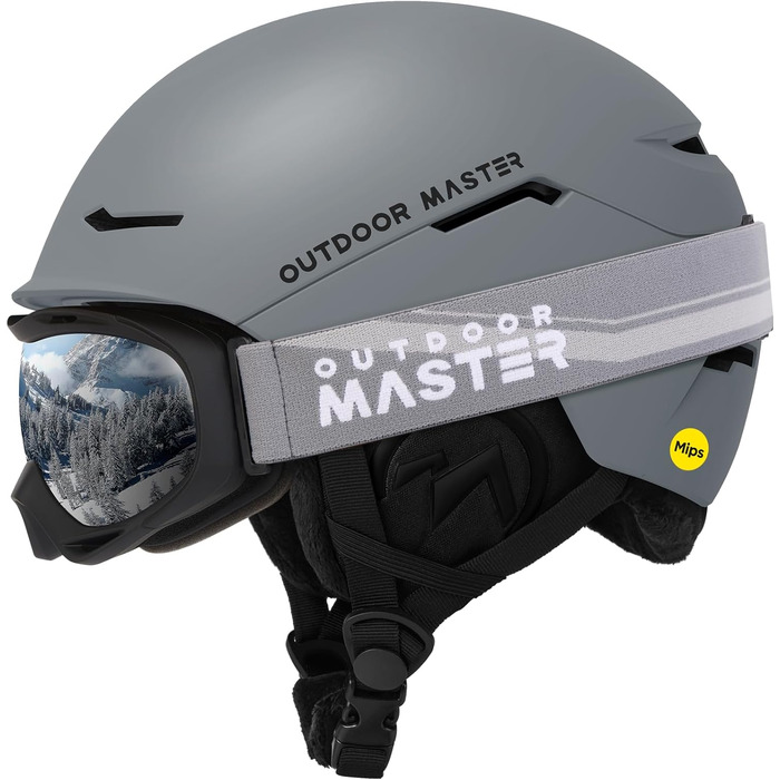 Outdooraster Комплект шолом та маска для гірськолижного спорту - IPS, сірий, S