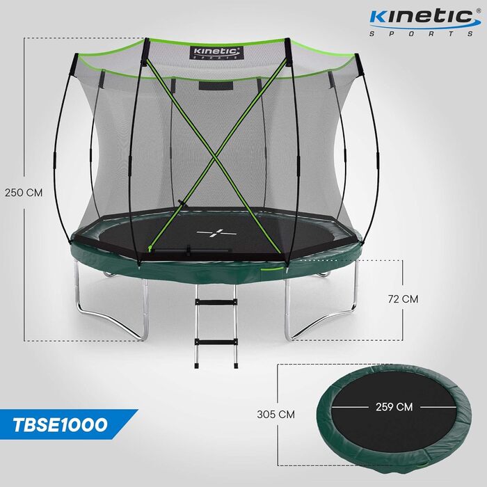 Трамплін KINETIC SPORTS 'Bungee Safety Elite' Ø 244/305/366 см - AirMAXX, для дітей та дорослих, Outdoor, зелений