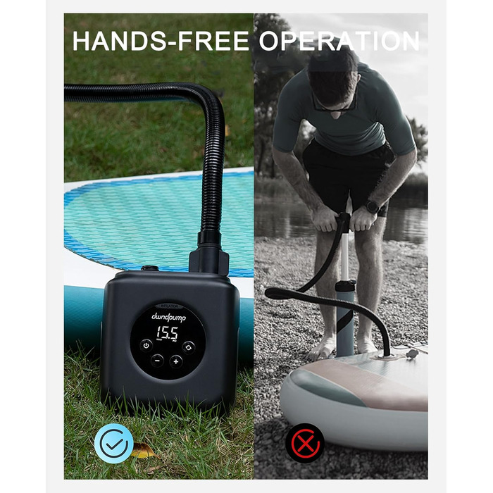 Електрична SUP-насос dwndpump HOBO PRO: акумулятор 4000 mAh, 20 PSI, для SUP, каяків, матраців, 12V автоживлення, сірий