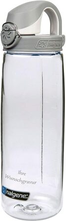 Пляшка для води Nalgene Everyday OTF 700 мл, пластикова, прозора з сіро-білою кришкою, з іменною гравіюванням