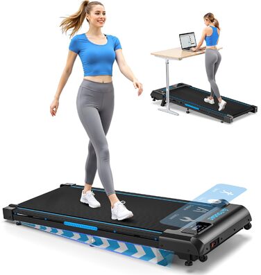 Бігова доріжка Walking Pad для дому з нахилом 9%, потужність 2.5HP, LED-дисплеєм та дистанційним керуванням, 12 програм, амортизація, до 150 кг, чорно-синя