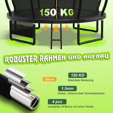 Трамплін Devoko Outdoor 305 см (10 футів) з сіткою та драбиною, чорний, сертифікат TÜV Rheinland GS
