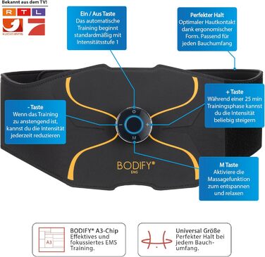 Bodify EMS Тренажер для преса Pro — електростимулятор м'язів живота, оригінал, для чоловіків і жінок, для зміцнення та формування преса