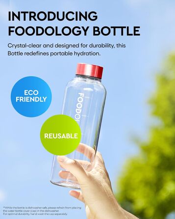 Пляшка для напоїв FOODOLOGY, спортивна, герметична, легка, довговічна, багаторазова, для фітнесу, подорожей і вулиці, BPA-free, прозора, з мірною шкалою