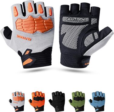 Велосипедні рукавички KUTOOK MTB для гірського велосипеда, літні, чоловічі/жіночі, з амортизацією долоні 5 мм, захист TPR SCR, сенсорний екран, дихаючі, KT202, срігало-помаранчеві