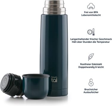 Термос Blumtal 700 мл з нержавіючої сталі - BPA-free, срібний колір. Ізотермічна фляга для напоїв, не протікає.