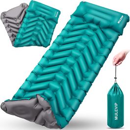 MULEVIP Килимок для кемпінгу з самонадувною подушкою, самонадувний килимок для кемпінгу з помпою для ніг, потовщений, водонепроникний, складаний, для піших прогулянок, подорожей, кемпінгу та пляжу