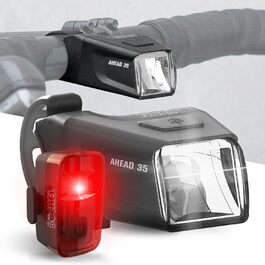 Набір переднього та заднього велоліхтаря Büchel Ahead 35/15 Lux, StVZO, USB, чорний