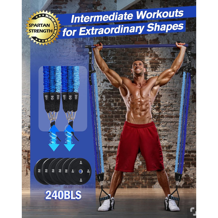 Набір еластичних стрічок для фітнесу та пілатесу з регульованою штангою, 20-360lbs, для дому