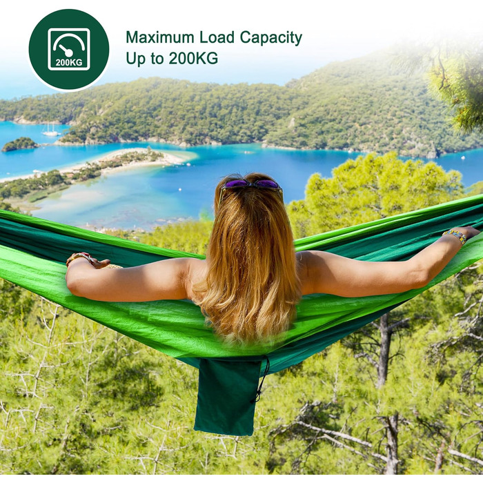 Гамак для кемпінгу Outdoor, легкий, портативний, з двома стропами для дерева, нейлон, 280*140 см (темно-зелений)