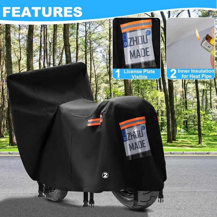 Водонепроникний чохол для мотоцикла Mini Motorrad Abdeckplane Outdoor, 420D Oxford, з відбиваючими смугами, сумісний з Honda Grom, MSX125, Navi, Monkey 125, ролер 50cc (175x66x110cm)