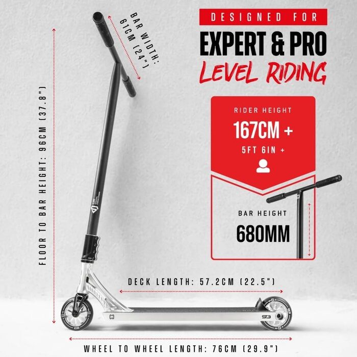 Трюковий самокат CORE Stunt Scooter Trick 110mm ABEC 9, висота 78-96 см, сріблястий, для дітей та професіоналів (від 5 років) + наклейка Fantic26