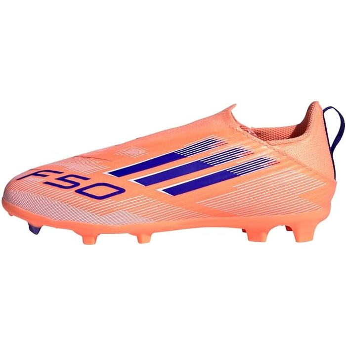 Дитячі футбольні бутси adidas F50 League Laceless для твердого поля (33 EU, Beam Orange/Lucid Blue/Cloud White)