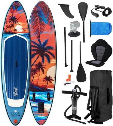 Надувний SUP-борд BRST Tropic | Комплект для станд-ап паддлбордингу | 320x81x15 см | 6 дизайнів | 5 років гарантії | з аксесуарами | 2-в-1: SUP та каяк | кріплення для Action Cam, фіксатор для ноги, насос, рюкзак (Sunset)