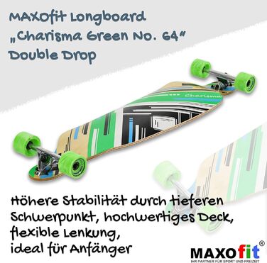 Лонгборд MAXOfit Charisma Green з кленовою/бамбуковою декою для початківців та досвідчених