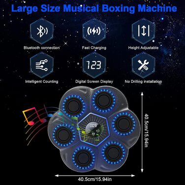Музична боксерська машина Yolispa для дорослих та дітей, 9 режимів, 18 швидкостей, LED-підсвічування, Bluetooth, з боксерськими рукавичками