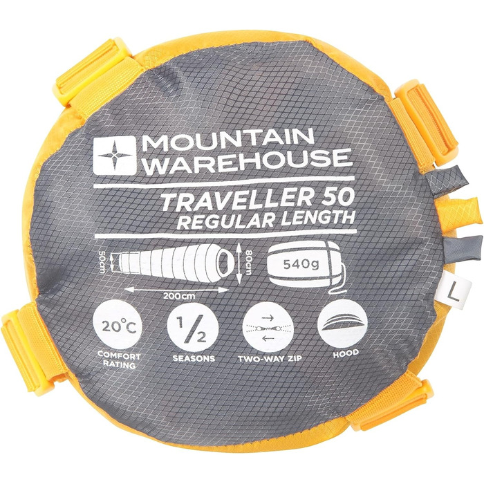 Сплячий мішок Mountain Warehouse Traveller 50 - 220 x 80 x 50 см - вітростійкий, блакитно-зелений, регульована довжина