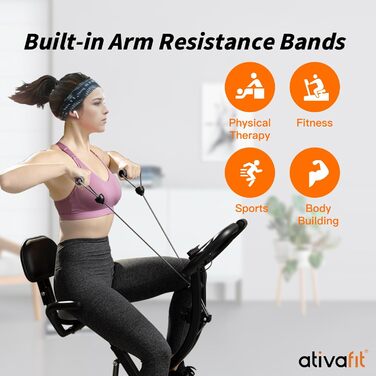 ATIVAFIT 3-в-1 складаний магнітний велотренажер для дому з ручним вимірюванням пульсу та LCD дисплеєм, фітнес-велосипед для спортсменів, чорний, компактний