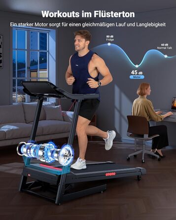 Біговий тренажер THERUN для дому та офісу, 14 км/год, 3.0 PS, нахил, датчики пульсу, складний, 136 кг, LED-підсвітка