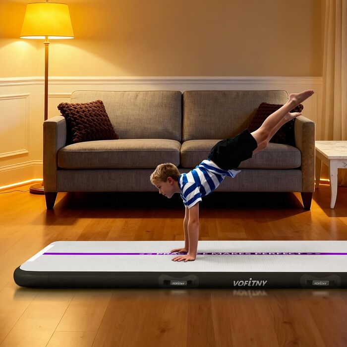 Гімнастичний надувний мат VOFiTNY товщиною 10/20 см для дому, парку та води. Розміри: 3/4/5/6 м. Підходить для йоги, акробатики та тренувань. Кольори: фіолетовий/чорний