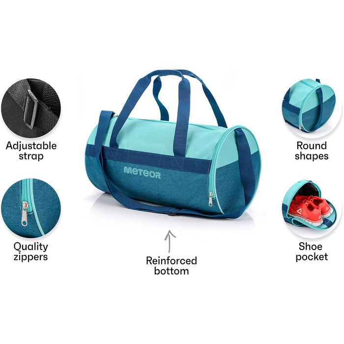 Спортивна сумка Meteor 25L для дітей та дорослих: пляжна, для тренувань, подорожей, школи (блакитний/м'ятний)