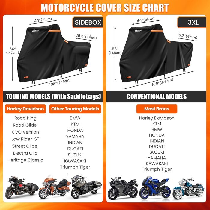 Водонепроникний чохол для мотоцикла Motorrad Plane, 420D, зимовий, для туристичних моделей, захист від UV, дощу та пилу, Deluxe Edition (Side Box 274x111x142CM, чорний)