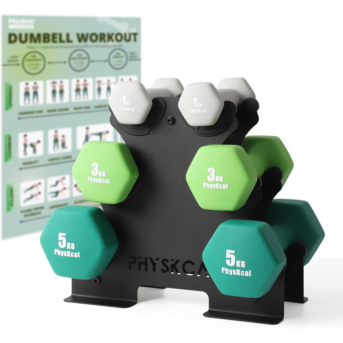 Набір гантелей Kurzhantel-Set для дому та фітнес-залу, 18 кг (небо, лайм, зелений)