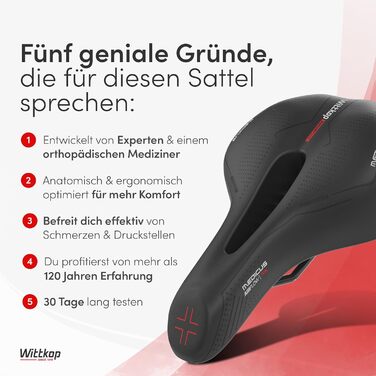 Велосипедне сідло WITTKOP з інноваційною системою 5 зон Medicus та ортопедичною піною Memory Foam. Зручне сідло для жінок та чоловіків. MTB, Trekking, City Trekking сідло