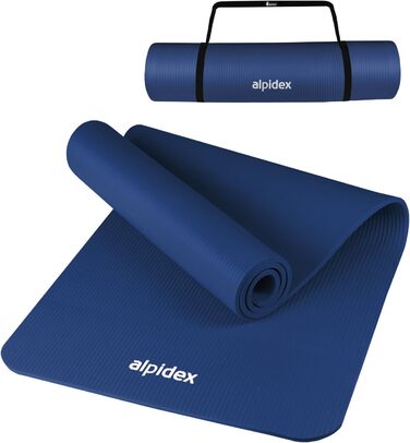 Килимок для йоги ALPIDEX 183x60x0.8 см - нетоксичний, з E-book, ремінком, антиковзкий, для фітнесу, гімнастики, пілатесу, спорту, фізіотерапії, HIIT, йоги, тренувань (Blue)