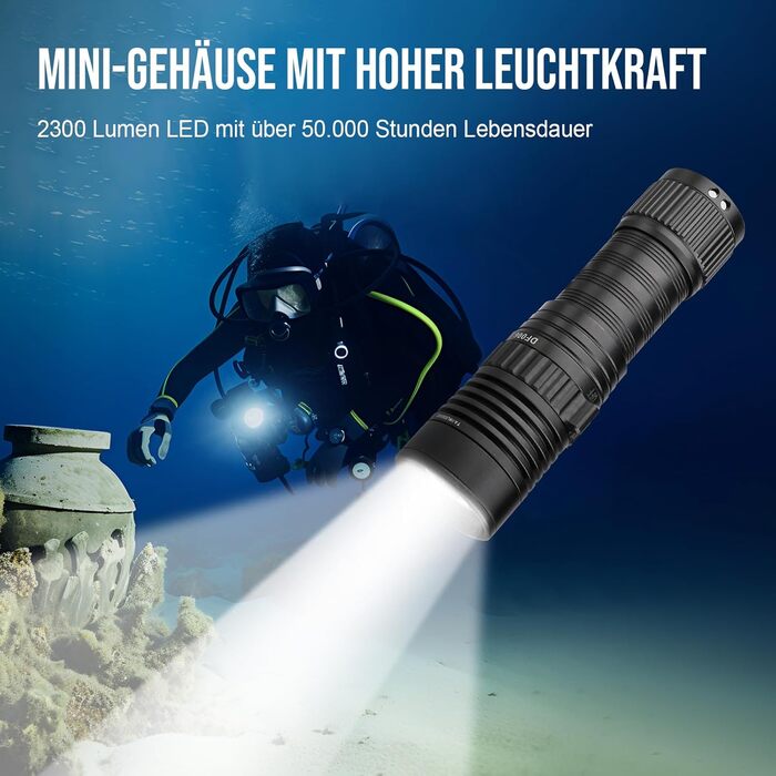 Ліхтар під водою Trustfire DF006, 2300 люмен, 100 метрів глибини, 3 режими, перезаряджається, з петлею, чорний
