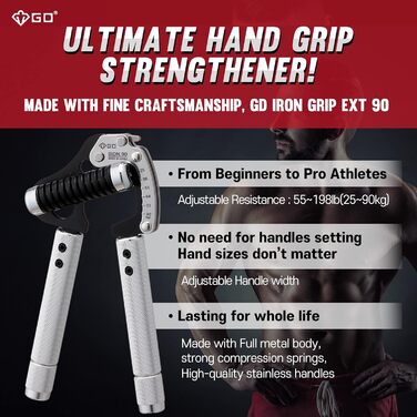 Регульований еспандер для пальців GD GRIP Iron Extender 90, 25–90 кг
