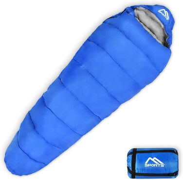 Сплячий мішок MSPORTS Premium Outdoor з ременем для перенесення. Вибір: весна/літо (200GSM) або осінь/зима (300GSM). Ідеально для кемпінгу, подорожей, фестивалів. Теплий спальний мішок-кокон кольору оливковий (королівський синій).