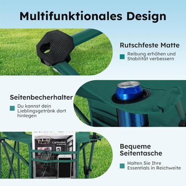 HIGH POINT SPORTS: 2 шт. складні стільці для риболовлі та відпочинку на природі. Зручні складні стільці для кемпінгу, риболовлі, саду та відпочинку. Макс. навантаження 120 кг, з підстаканником та відділенням для охолодження.