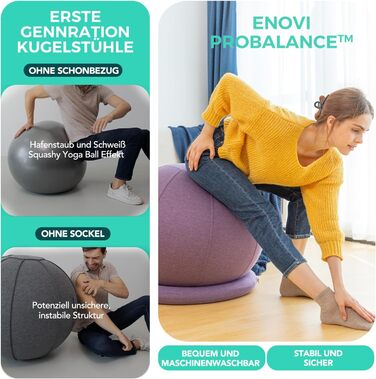 Гімнастичний м'яч ENOVI ProfiBalance з чохлом, Pezziball, офісний сідач, арктичний синій, 70-75 см