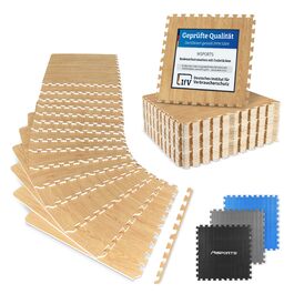 Набір захисних пазл-матів для підлоги MSPORTS Premium (8 шт, 3.2 м²) — протиковзаючий килимок для йоги, фітнесу та тренувань у домашньому залі, дизайн під світле дерево