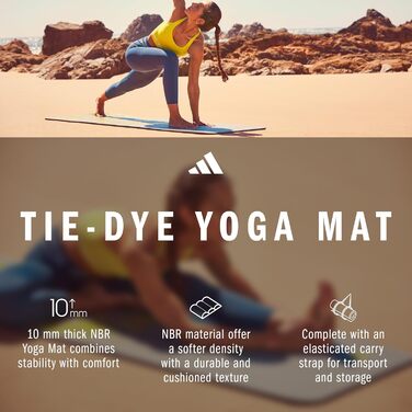 Килимок для йоги adidas Tie-Dye – 10 мм NBR, нековзний, захищає суглоби, з ручкою для перенесення, товстий килимок для пілатесу та фітнесу, 183x61 см, сірий