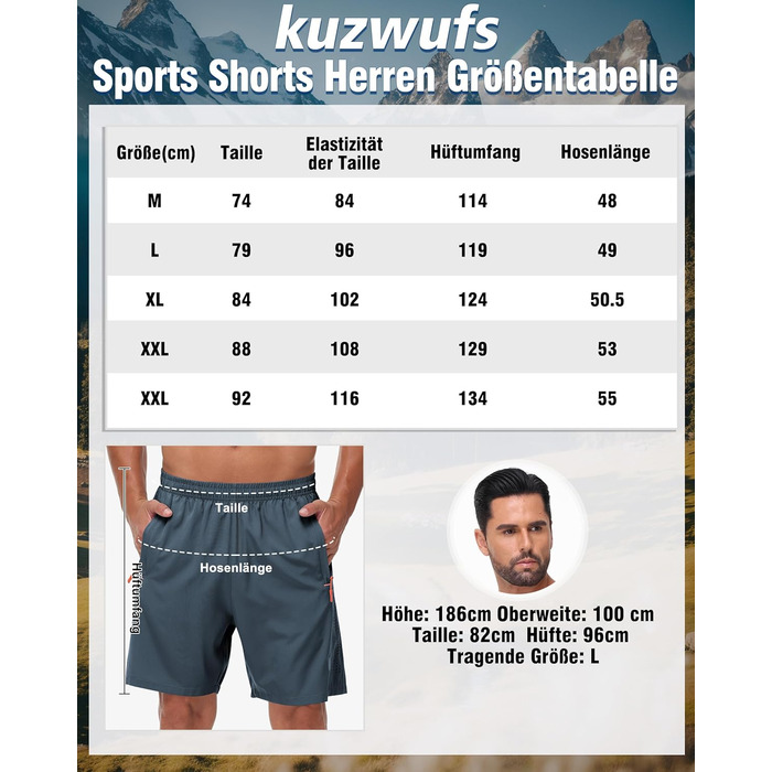 Шорти спортивні чоловічі дихаючі для бігу та фітнесу, Dry Fit, для тренажерного залу, шорти для джогінгу, функціональні шорти з кишенями на блискавці, чорний/темно-сірий, розмір L, 2 шт. в упаковці