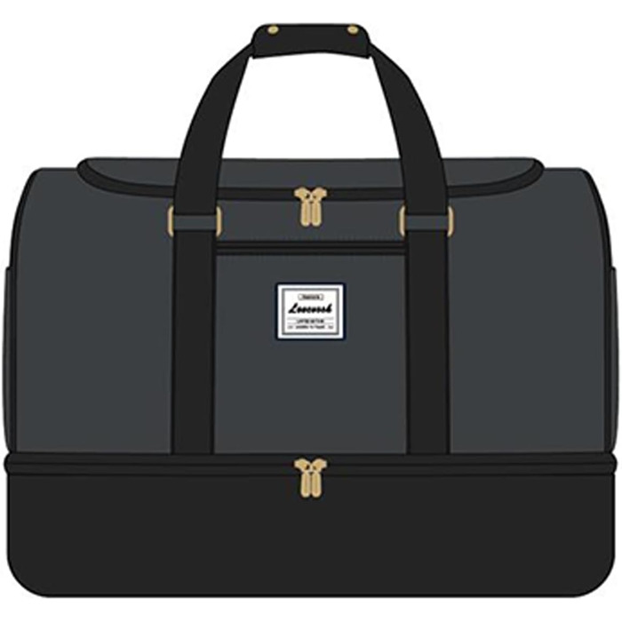 LOVEVOOK Спортивна сумка-рюкзак 37L для подорожей, вихідної поїздки, пологового будинку, з відділенням для взуття та мокрих речей, водонепроникна, для йоги, ручної поклажі (L, темно-сірий-чорний)