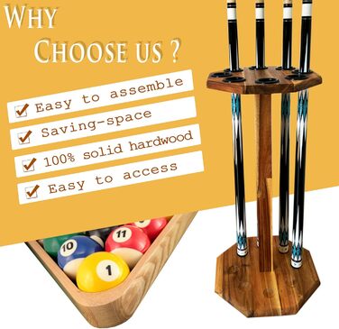 Стійка для більярдних київ на 8 київ, аксесуар для більярдного столу, дерев'яний підлоговий стійка, коричнева (FLOOR-8-MAHOGANY)