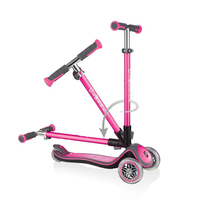 Самокат GLOBBER Elite Roller для дітей від 3 років, 3-колісний, з LED-підсвічуванням рожевого кольору, регульована висота, підшипники ABEC 5