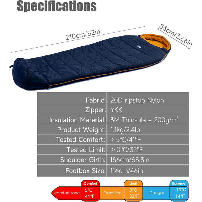 Спальний мішок iClimb 3M Thinsulate L (Чорний) - Ультралегкий, компактний, теплий, для кемпінгу, туризму та подорожей