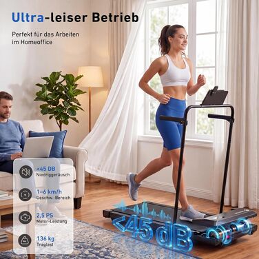 Бігова доріжка DeerRun Walking Pad з нахилом 6% для дому та офісу, компактний тренажер під стіл з LED-дисплеєм, пультам та підтримкою App, до 136 кг (Чорний)