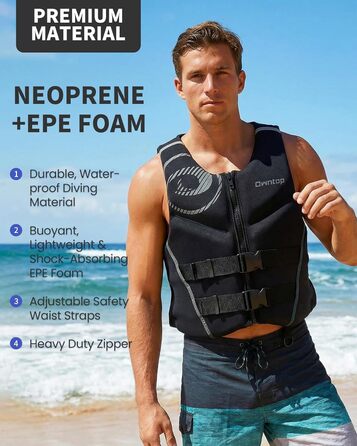Спасальний жилет Owntop для дорослих XL | Легкий неопреновий жилет | Подвійний захист, для риболовлі, каякінгу, водних видів спорту сірий