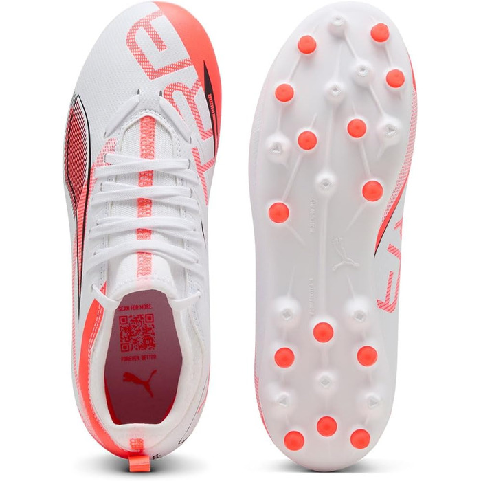 Дитячі футбольні бутси PUMA Ultra 5 Match Mg Jr - біло-чорні з червоними світловідбивачами (32 EU)