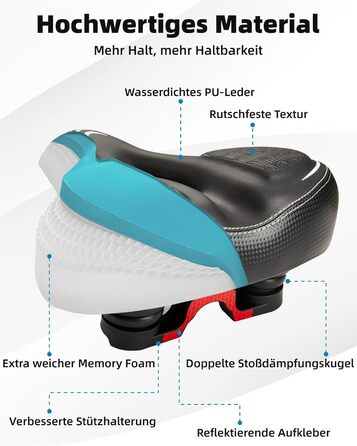 Зручний велосипедний сидіння з подвійною амортизацією, Memory Foam, для Peloton Bike, Mountain Bike, чоловіків та жінок, білий