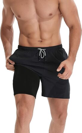 Шорти чоловічі HOPLYNN 2-в-1 літні, швидковисихаючі, для бігу та фітнесу, чорні