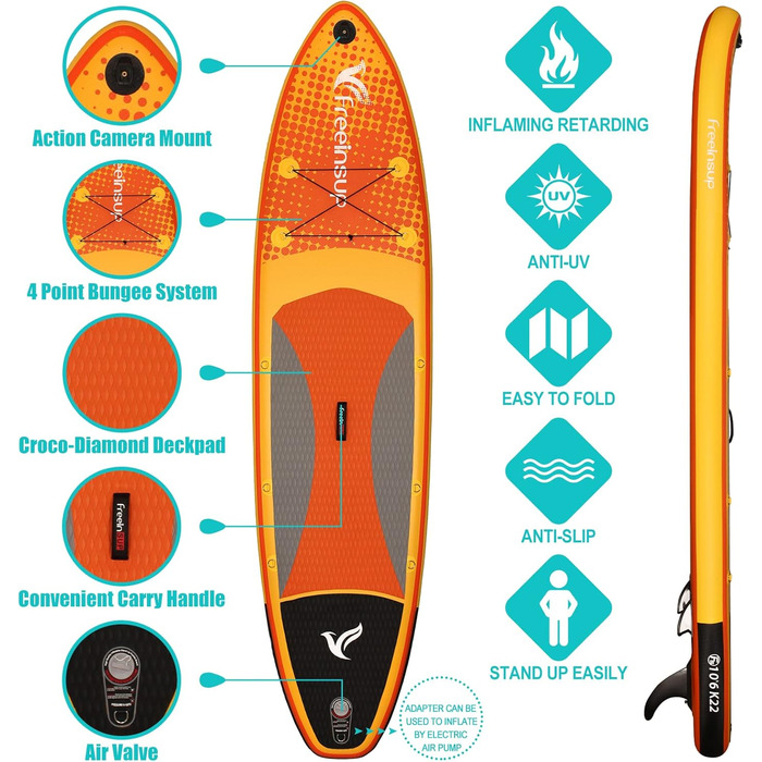 Надувний SUP Борд Freein з каяком, SUP дошка для дорослих 10'6 (305x84x15см), аксесуари для SUP, насос, адаптер, весло