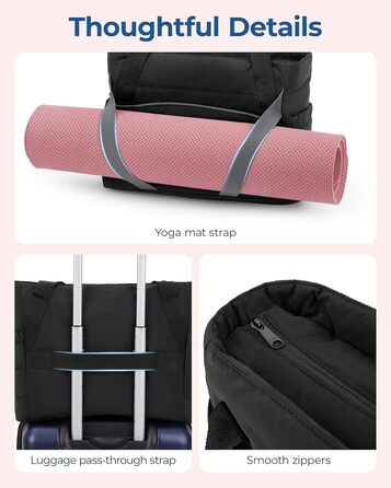 Сумка BAGSMART для жінок з блискавкою, стьобана спортивна сумка з ременями для йога-килимка, для подорожей і спорту, бежева