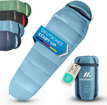 Сплячий мішок NORDMUT® для дорослих – компактний та ультралегкий (900/1500г) – на 3 сезони (250 GSM) та літній (100 GSM) – спальний мішок-кокон для кемпінгу, відпочинку на природі та фестивалів